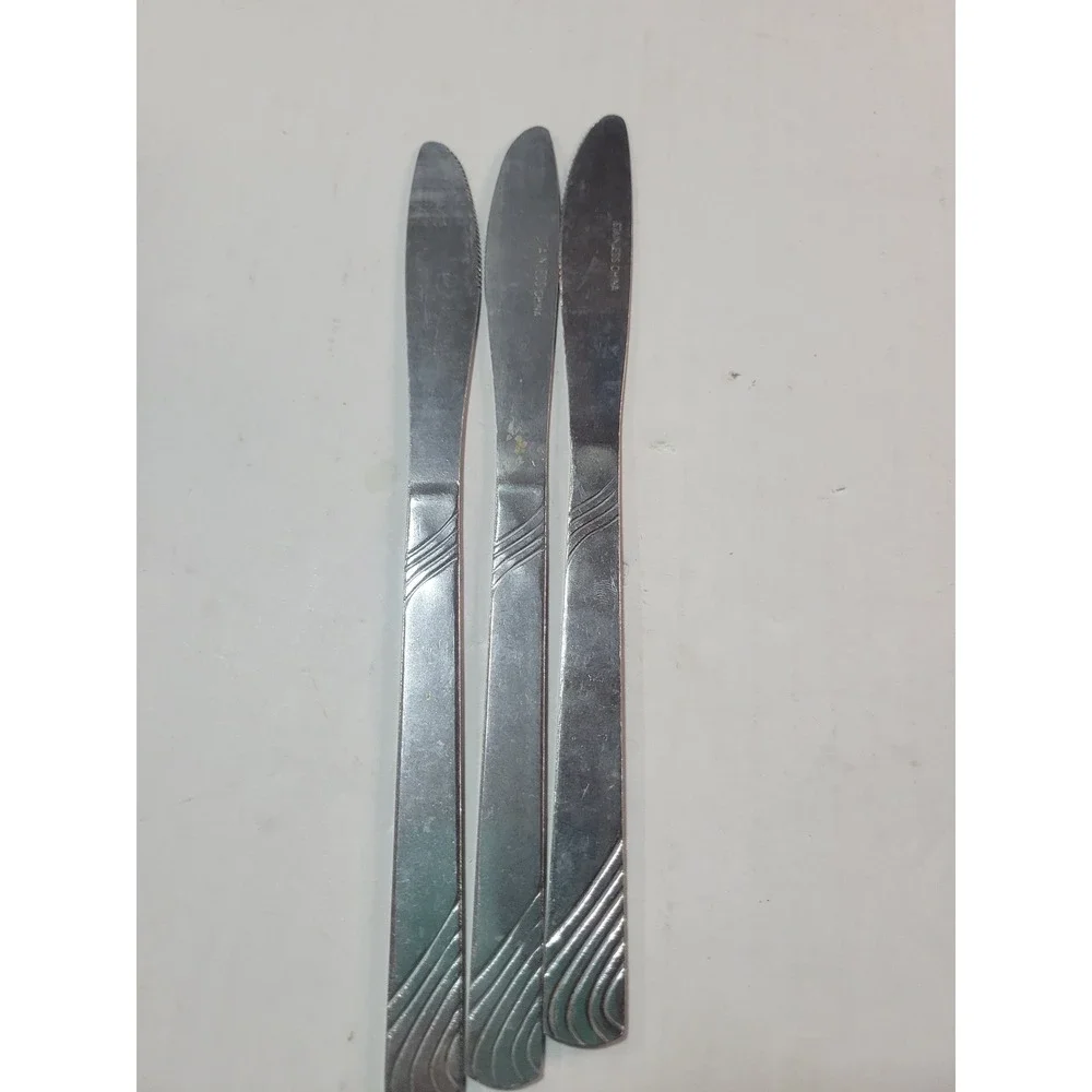 3‎ Piece Stainless Steel Dinner Knives Etched Wave Swirl Pattern Flatware Silver